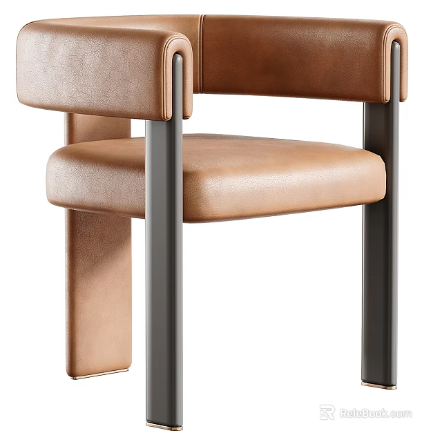 Modern Brown Leather Armchair With Metal Frame And Comfortable Seat 3d model 