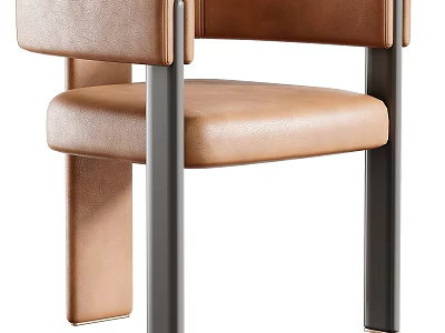 Modern Brown Leather Armchair With Metal Frame And Comfortable Seat 3d model