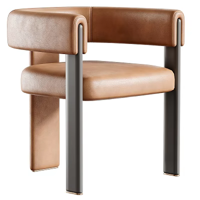 Modern Brown Leather Armchair With Metal Frame And Comfortable Seat 3d model