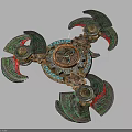 Ornate Multi Bladed Decorative Weapon With Colorful Metallic Blades And Circular Center