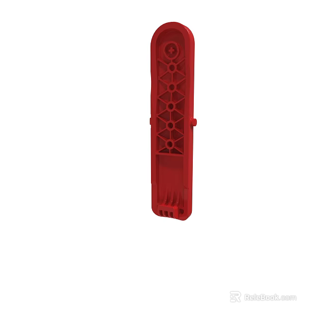 Red Long Functional Tool with Geometric Holes and Top Button Design 3d model 
