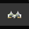 White Double Peaked Tent With Sues Lettering Green And Blue Accents Wooden Outdoor Seating Furniture