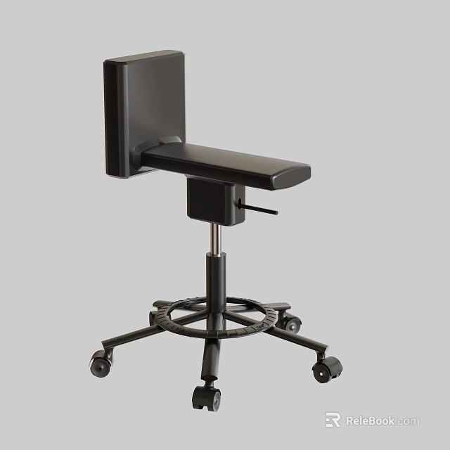 Black Adjustable Medical Chair With Swivel Base And Rolling Wheels 3d model 