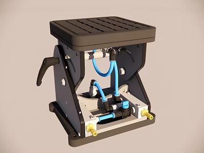 Industrial Mechanical Device With Black Top Platform Blue Pipes And Yellow Connectors 3d model