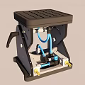 Industrial Mechanical Device With Black Top Platform Blue Pipes And Yellow Connectors
