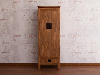Wooden Hallway Side Cabinet With Double Doors Black Square Accent Bottom Drawer Textured Wall 3d model