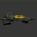 Yellow Inflatable Boat With Paddles On Green Mossy Ground Near Rocks