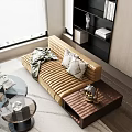 Beige Velvet Sectional Sofa With Pillows Throw Blanket In Modern Living Room Glass Coffee Table