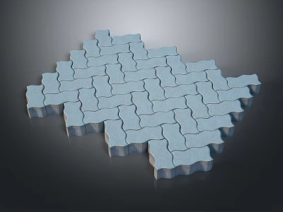 Creative Garden Landscape Paving Design Featuring Blue Wavy Tiles Pattern 3d model