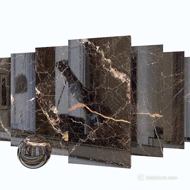 Black Marble Decorative Components With Golden Veins For Interior Design 3d model