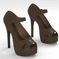 Brown High Heel Shoes With Stiletto Heels Peep Toe And Patterned Straps