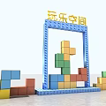 Game Themed Play Space With Brick Blocks Question Mark Boxes And Gold Coins 3d model
