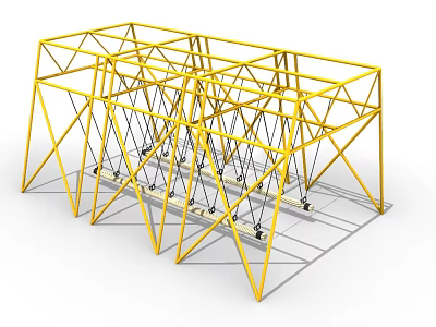 Yellow Metal Frame Playground Swing Structure With Multiple Swings For Kids 3d model