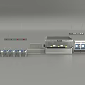 Modern Public Facility With Security Turnstiles Control Console And Hanging Displays 3d model