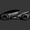 Futuristic Concept Car with Sleek Metallic Body Black Glass Roof and Unique Alloy Wheels