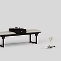 Minimalist Bench Setup With Padded Seat Small Table And Decorative Vase 3d model