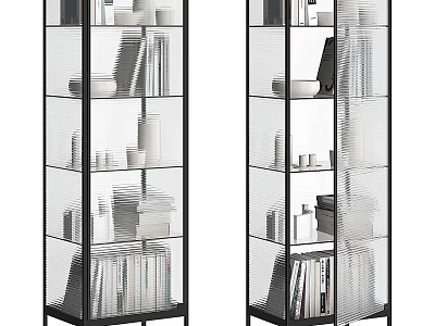 Stylish Black Frame Display Cabinets With Glass Shelves Books Cups And Decorative Items 3d model