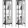 Stylish Black Frame Display Cabinets With Glass Shelves Books Cups And Decorative Items