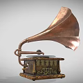 Vintage Electronic Gramophone With Brass Horn Decorative Base And Vinyl Record