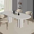 Modern Dining Table Set With White Tabletop Beige Chairs Wooden Legs And Light Room Rug