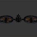 Futuristic Black Cosmic Exploration Spacecraft With Dual Rotors And Red Lights