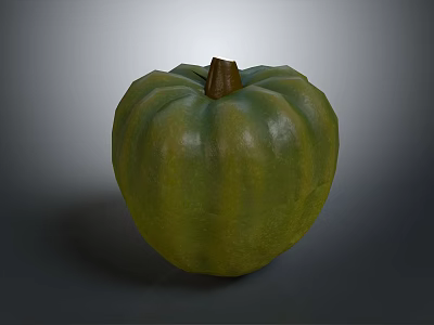 Green Striped Pumpkin With Brown Stem On Gray Background As Fresh Vegetable 3d model
