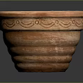 Terracotta Flower Pot With Carved Decorative Patterns And Ribbed Design For Home Decoration And Gardening