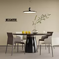 Modern Round Dining Table And Chair Set With Pendant Light Vase And Lemons 3d model