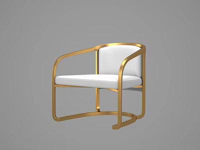 Modern Leisure Chair With Golden Metal Frame And White Upholstered Seat 3d model