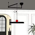 Modern Pendant Light With Black Circular Design And Red Sphere In White Interior 3d model