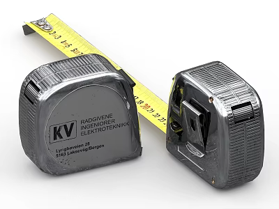 Hardware Tools Featuring Two Tape Measures With Yellow Measuring Ruler And Metal Casing 3d model