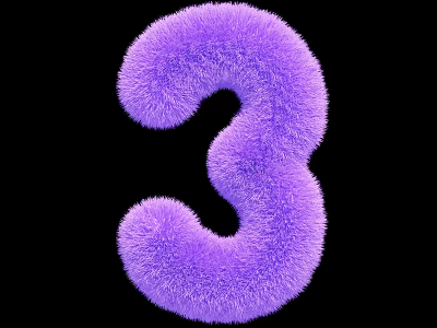 Decorative Ornament Set Featuring Purple Fluffy Number 3 On Black Background 3d model