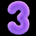 Decorative Ornament Set Featuring Purple Fluffy Number 3 On Black Background 3d model