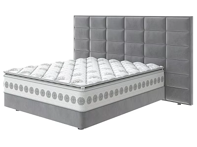 Double Bed With Quilted White Mattress Decorative Edge And Gray Tufted Headboard 3d model