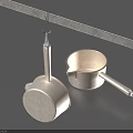 Kitchen Cookware Set Featuring White Hanging Pot With Lid And Side Saucepan 3d model