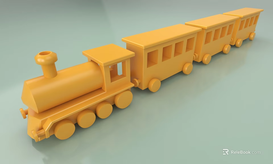 Yellow Electric Toy Train With Multiple Carriages Wheels And Chimney Locomotive 3d model 