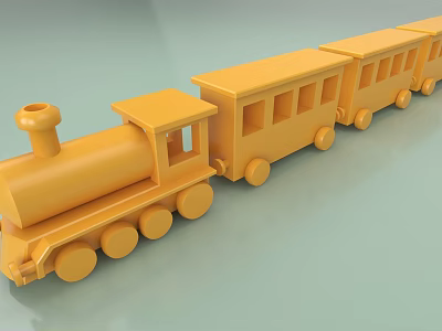 Yellow Electric Toy Train With Multiple Carriages Wheels And Chimney Locomotive 3d model