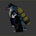 Blue And White Penguin Character With Green Accents Yellow Backpack Black Wings And Pink Feet