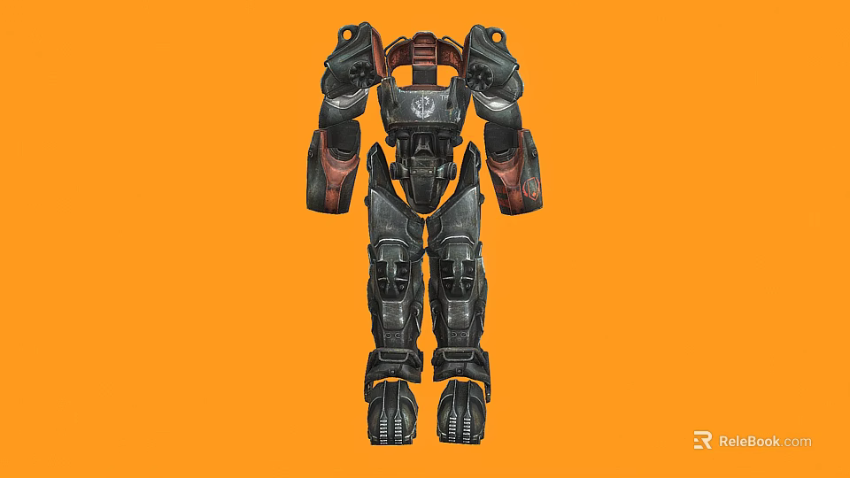 Game And Movie Robot Character With Black Red Armored Combat Style Design On Orange Background 3d model 