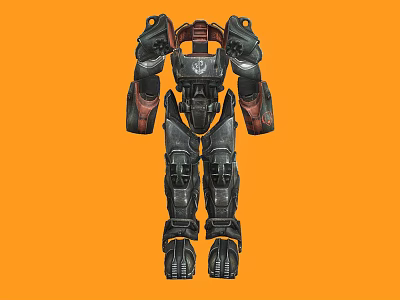 Game And Movie Robot Character With Black Red Armored Combat Style Design On Orange Background 3d model