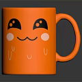 Cute Orange Mug With Smiley Face Design And Blush Cheeks On Black Background 3d model