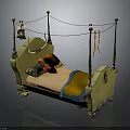 Green Four Poster Bed With Colorful Pillows And Cozy Blanket