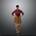 Child Wearing Red Black Plaid Shirt and Brown Skirt Standing with Hands on Hips