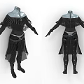 Black Pleated Fashion Outfit With Silver Shoulder Layered Sleeves Skirt Decorative Details