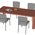 Red Rectangular Dining Table with Four Gray Chairs and Fruit Bowl Magazine on Top 3d model
