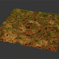 Red Square Terrain Model With Undulating Mountains And Circular Structure 3d model