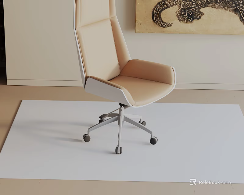 Modern Beige Leather Office Chair With High Back Silver Metal Base And Wheels 3d model 