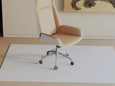 Modern Beige Leather Office Chair With High Back Silver Metal Base And Wheels 3d model
