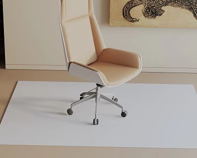 Modern Beige Leather Office Chair With High Back Silver Metal Base And Wheels 3d model