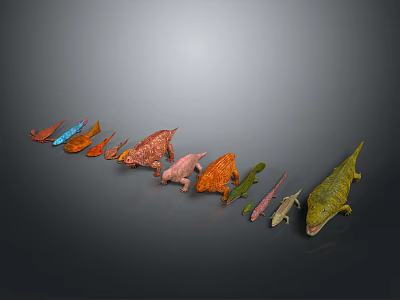 Colorful Reptile Models of Various Species Arranged in Row on Gray Background 3d model